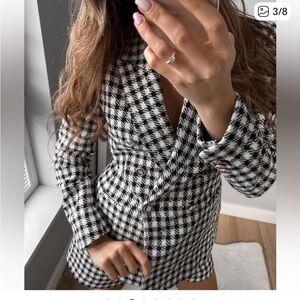 Zara Black & White Houndstooth Double-Breasted Blazer Dress